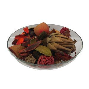 Decorative Clear Glass Footed Fruit Bowl with Unscented Fall/Autumn Potpourri